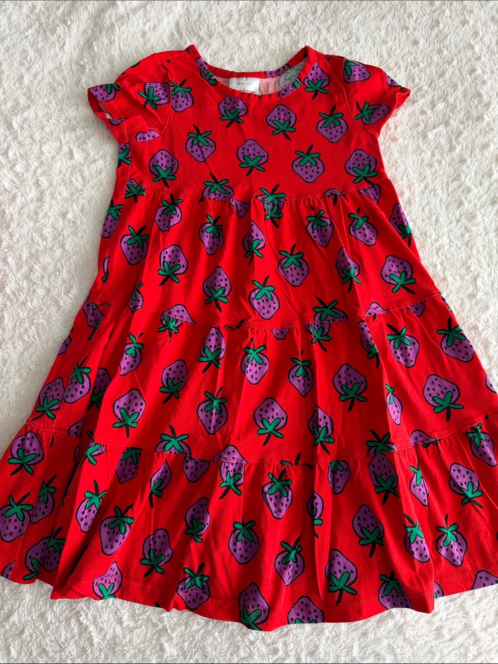 Hanna Andersson girls size 6-7 red strawberry knit short sleeve tiered dress